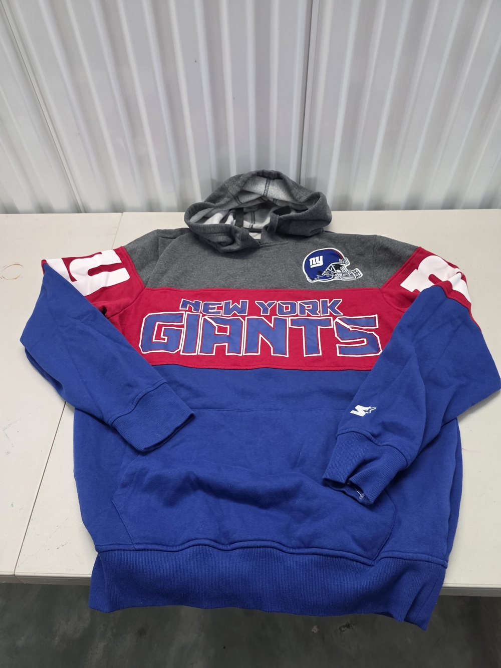 New York Giants Hoodie Mens Large Red Blue Gray NFL Sweater Pullover Starter